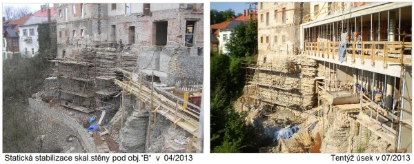 statická stabilizace skalní stěny při stavbě hotelu wellness