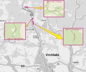 Vrchlabí - Špindlerův Mlýn, rizikové skalní úseky nad silnicí